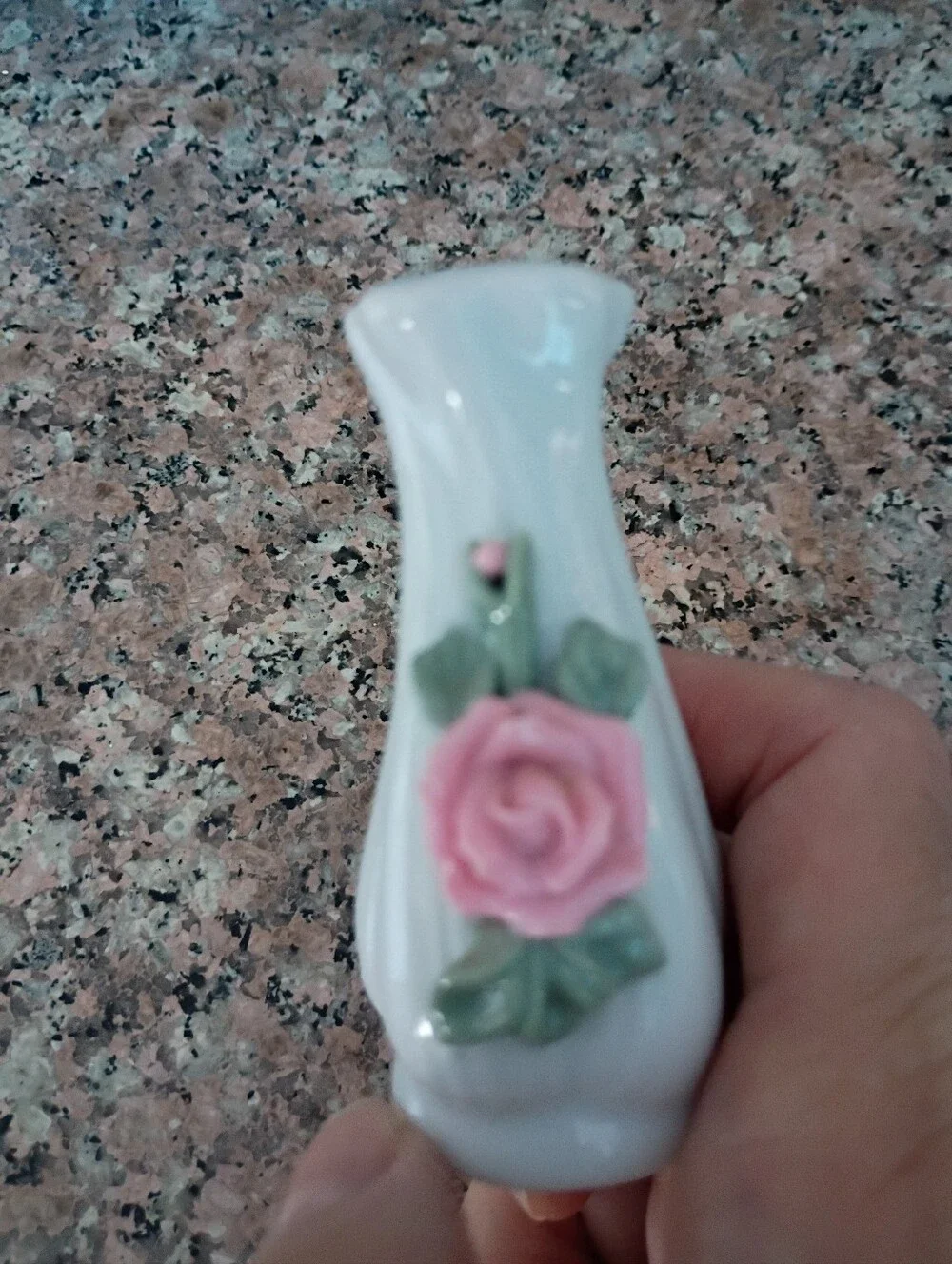 Vintage Raised Pink Rose Salt & Pepper Shakers, White Porcelain, Collegecore